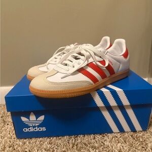 Adidas Womens Sneakers - White and Red with Gum Sole